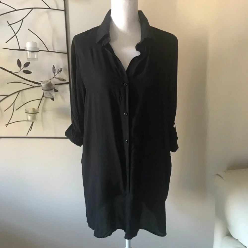 NWT Bleu Rod Beattie Black Button Front Long Shirt Swim Cover Up Size Medium